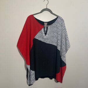 Chico's Geometric Colorblock Lagenlook Artsy Abstract Poncho Top - Size S/M